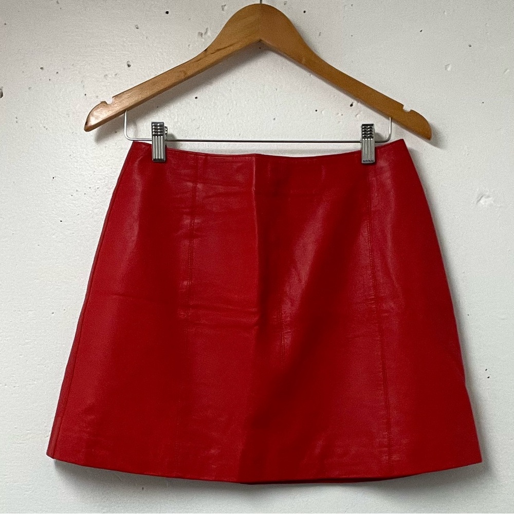 Margaret Godfrey Vintage Red Leather Mini Skirt – Size 10